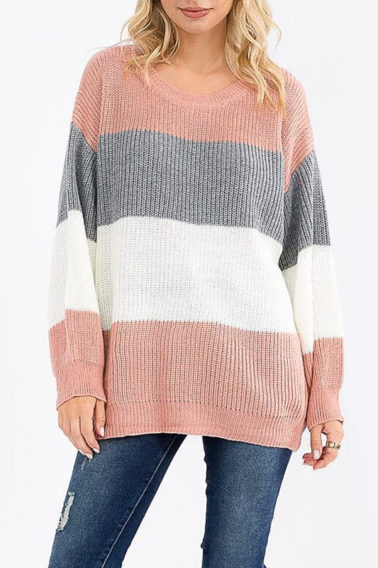 Mauve Colorblock Oversized Sweater