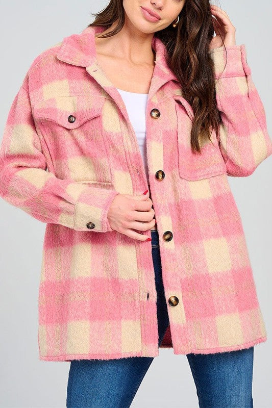 Pink/Cream Plaid Shacket