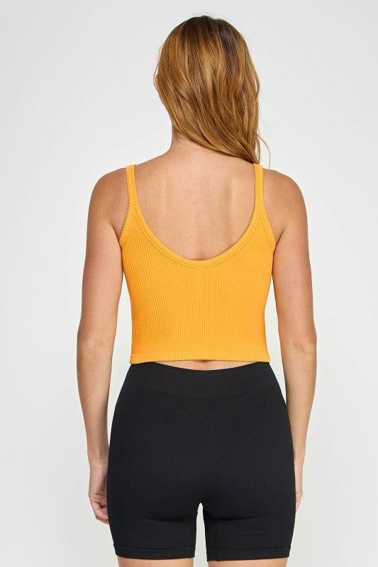 Orange Ribbed Seamless Crop Tank