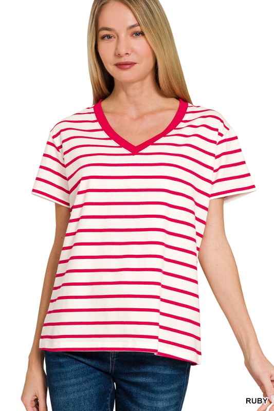 Red/White Striped SS Top ￼-Market Grey Boutique