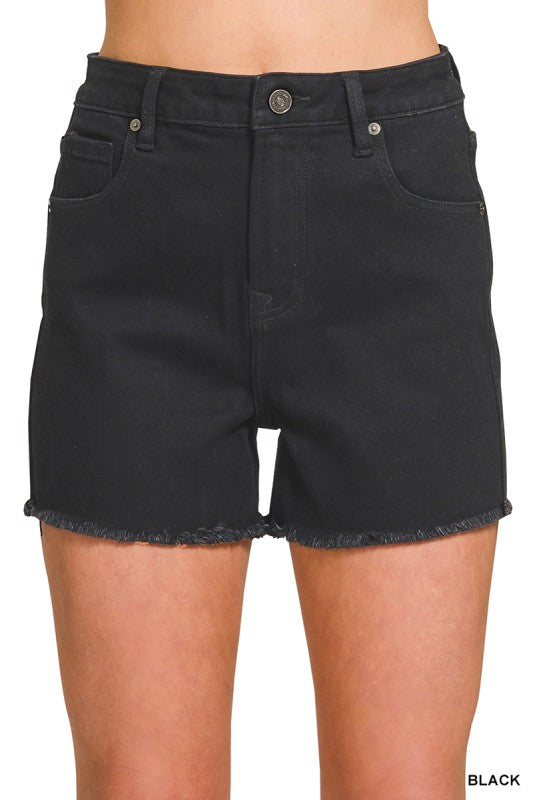 Zenana Raw Frayed Hem Denim Shorts