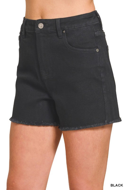 Zenana Raw Frayed Hem Denim Shorts