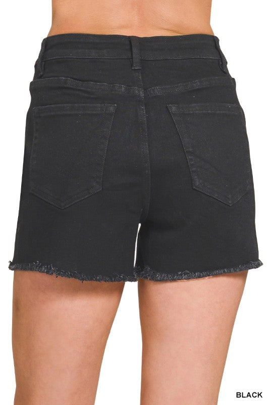 Zenana Raw Frayed Hem Denim Shorts