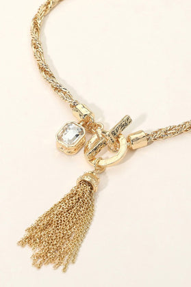 Stone / Tassel Toggle Necklace