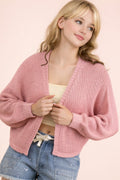 Pink Distressed Back Crop Cardy