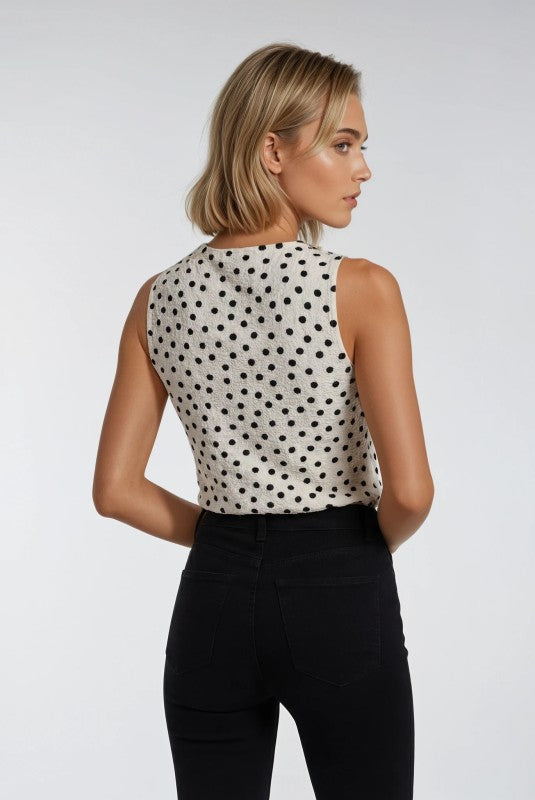 B/W Polka Dot Sleeveless Top-Market Grey Boutique