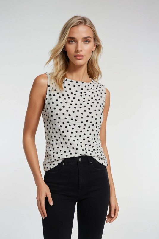 B/W Polka Dot Sleeveless Top-Market Grey Boutique