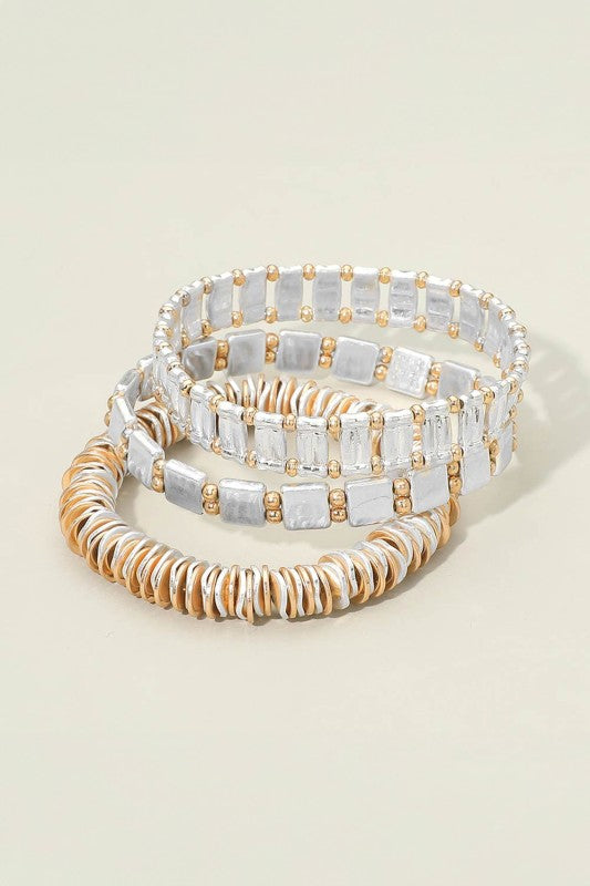 Silver 3pc Two Tone Bracelet Set
