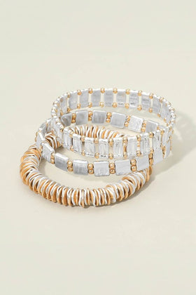 Silver 3pc Two Tone Bracelet Set