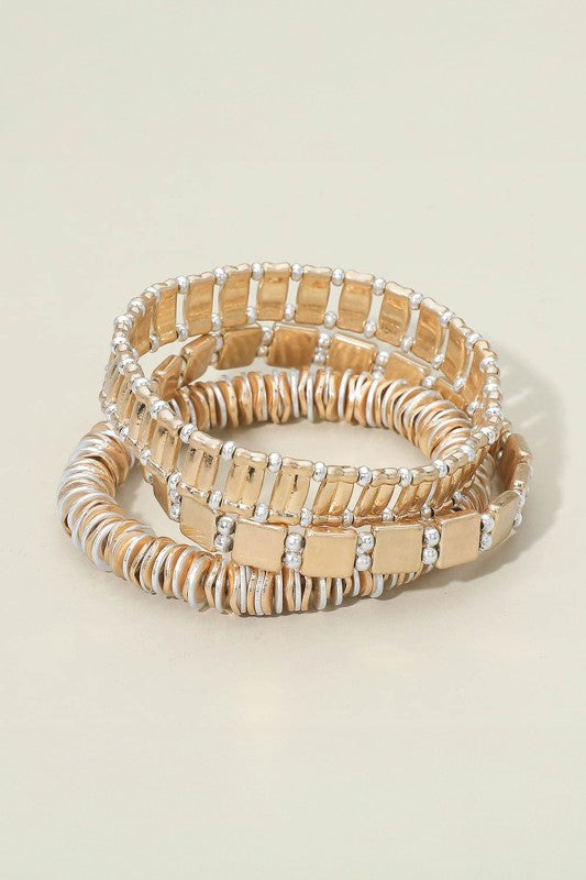 Gold 3pc Two Tone Bracelet Set