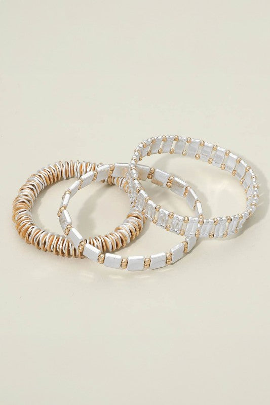 Silver 3pc Two Tone Bracelet Set