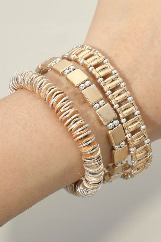 Gold 3pc Two Tone Bracelet Set