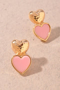 Double Heart Enamel Stud Earrings