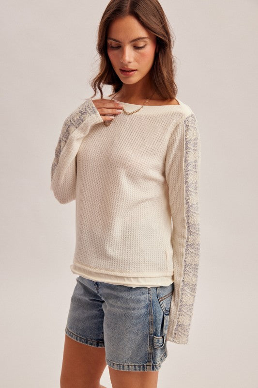 Cream Contrast Long Sleeve Thermal Top-Market Grey Boutique