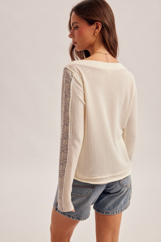 Cream Contrast Long Sleeve Thermal Top-Market Grey Boutique