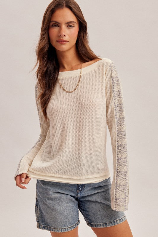 Cream Contrast Long Sleeve Thermal Top-Market Grey Boutique