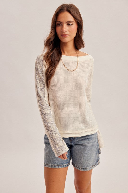 Cream Contrast Long Sleeve Thermal Top-Market Grey Boutique