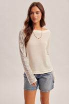 Cream Contrast Long Sleeve Thermal Top-Market Grey Boutique