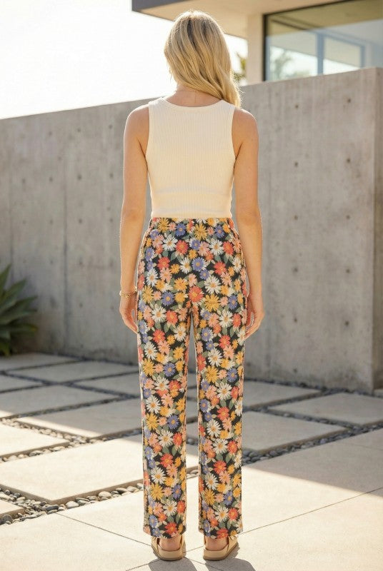 Daisy Bloom Ribbed Wide-leg Pants-Market Grey Boutique