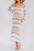 Mocha Colorblock Striped Crochet Bodycon Maxi Dress