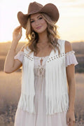 Ivy Western Studded Fringe Open Front Vest