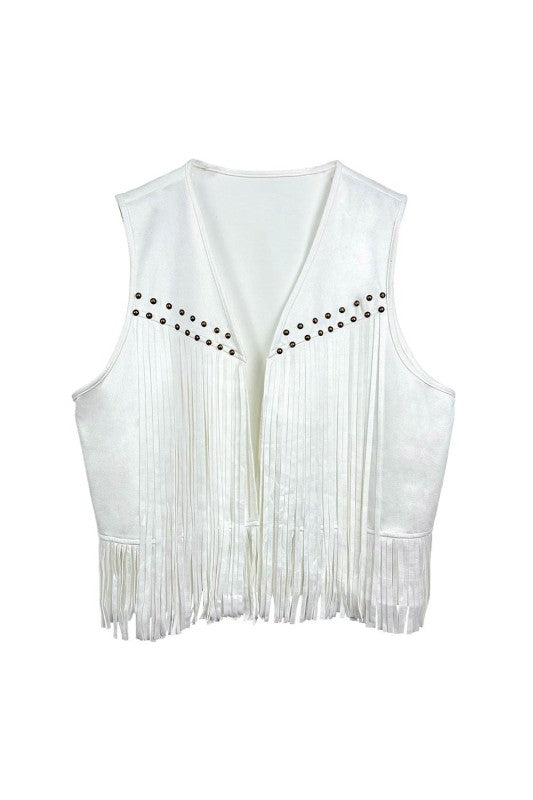 Ivy Western Studded Fringe Open Front Vest