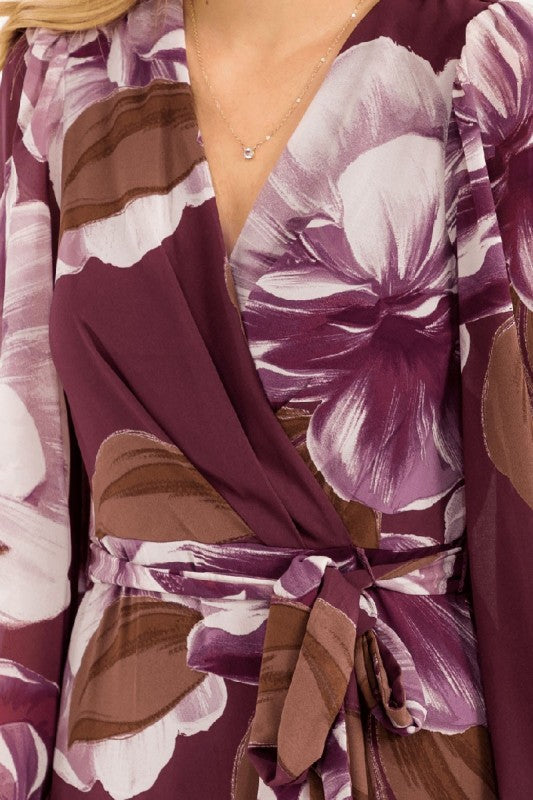 Plum Floral Wrap Maxi Dress-Market Grey Boutique