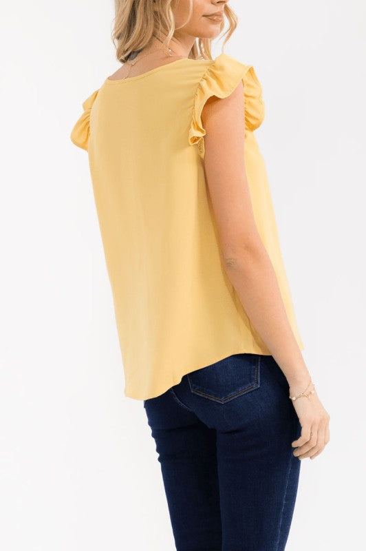 Mustard Ruffle Sleeve V-neck Blouse