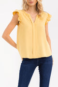 Mustard Ruffle Sleeve V-neck Blouse