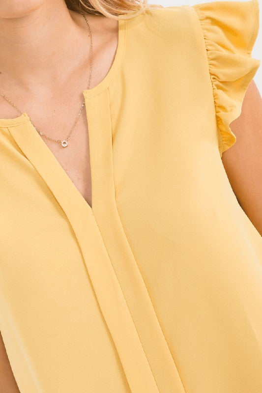 Mustard Ruffle Sleeve V-neck Blouse