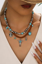 Turquoise Heart & Bull Head Necklace-Market Grey Boutique