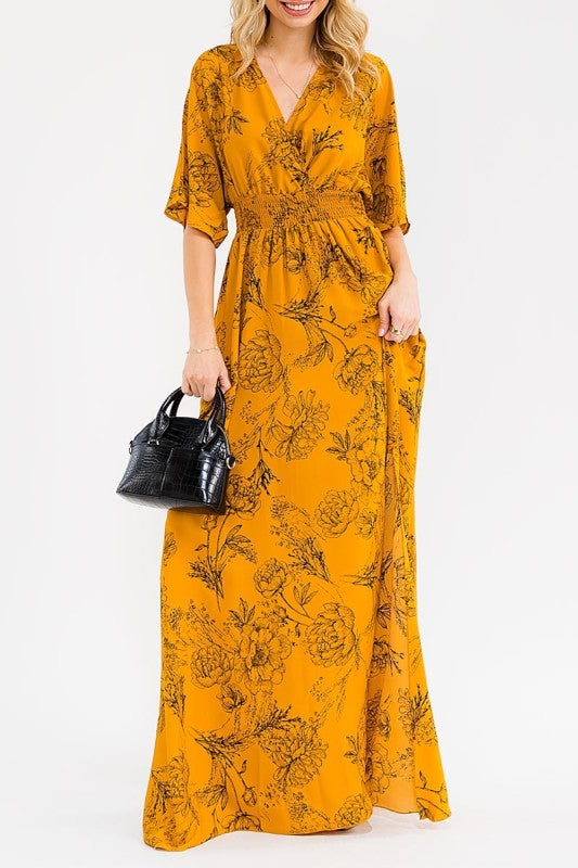 Marigold Floral Maxi Dress-Market Grey Boutique