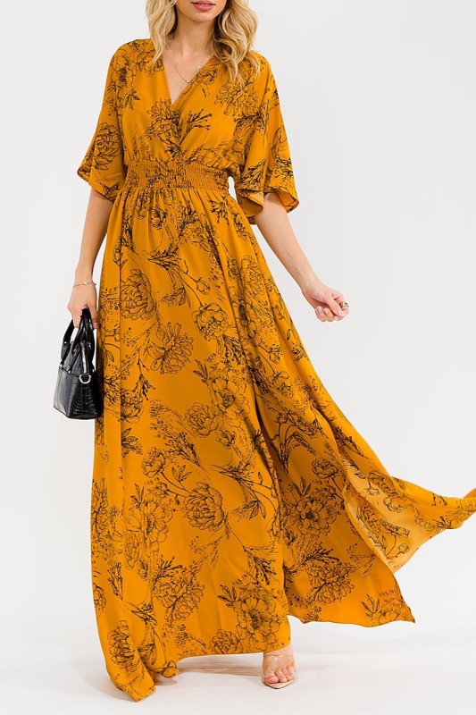 Marigold Floral Maxi Dress-Market Grey Boutique