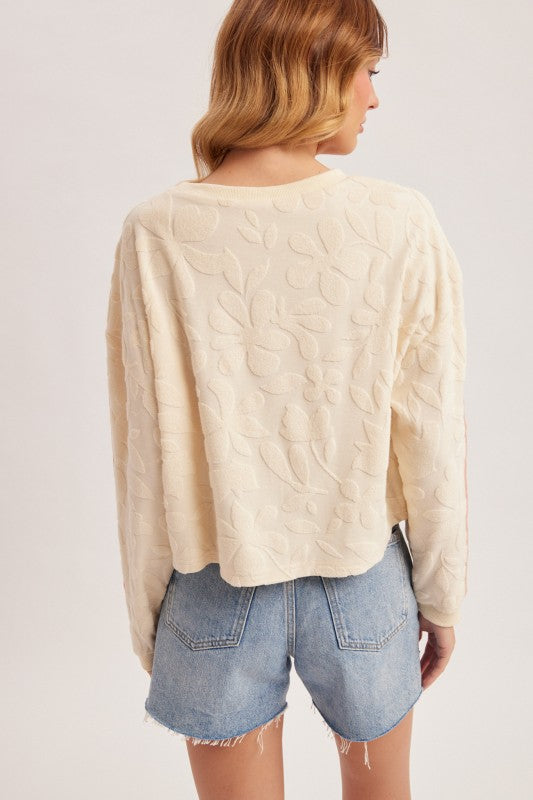 Tropical French Terry Stripe Sleeve Top-Market Grey Boutique