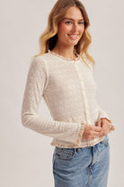 Ivory Floral Contrast Fitted Cardigan-Market Grey Boutique