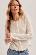 Ivory Floral Contrast Fitted Cardigan