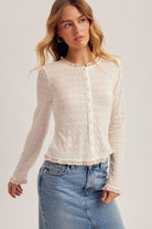 Ivory Floral Contrast Fitted Cardigan-Market Grey Boutique