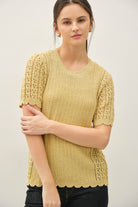 Buttermilk Short Sleeve Scallop Sweater-Market Grey Boutique