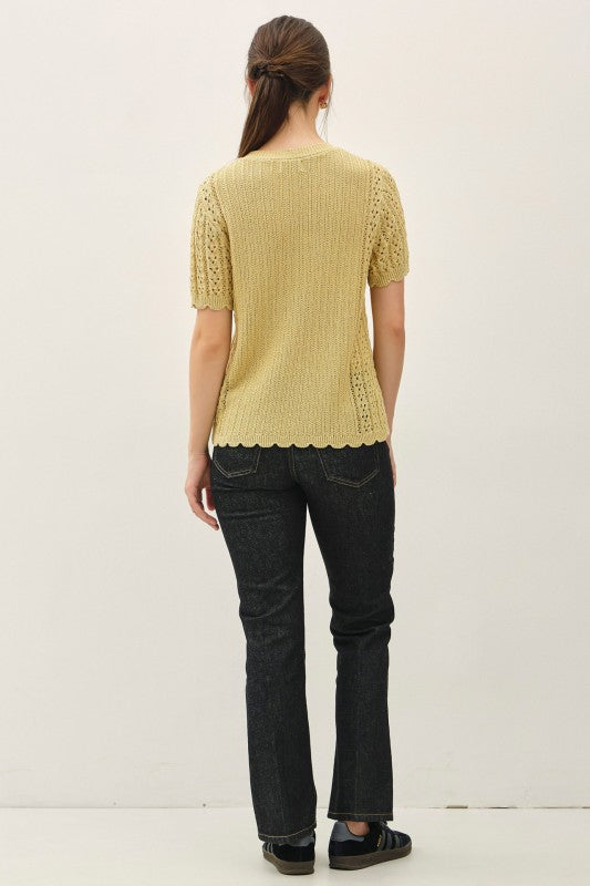 Buttermilk Short Sleeve Scallop Sweater-Market Grey Boutique
