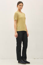 Buttermilk Short Sleeve Scallop Sweater-Market Grey Boutique