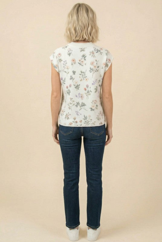 Floral Textured Sleeveless Knit Top-Market Grey Boutique