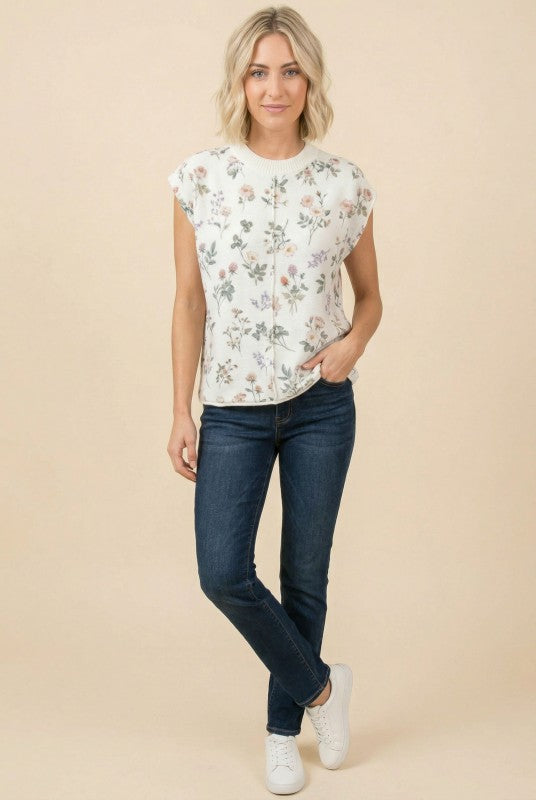 Floral Textured Sleeveless Knit Top-Market Grey Boutique