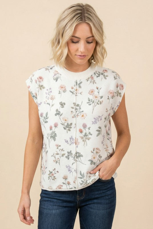 Floral Textured Sleeveless Knit Top-Market Grey Boutique
