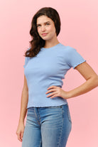 Blue Crew Neck Stripe Shell Shirt-Market Grey Boutique