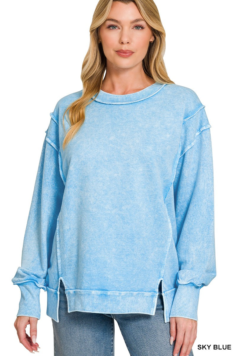 RESTOCK! Sky Blue Halo Washed Exposed-Seam Sweatshirt