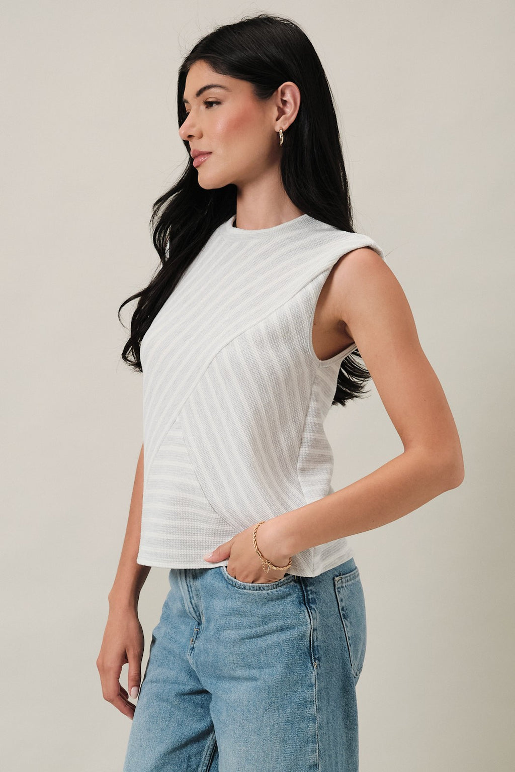 Diagonal Panel Stripe Sleeveless Top