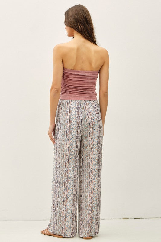 Boho Printed Smocked Waist Pant-Market Grey Boutique