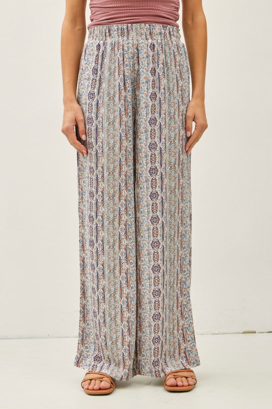 Boho Printed Smocked Waist Pant-Market Grey Boutique