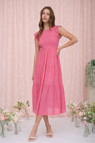 Pink Smocked Tiered Midi Dress-Market Grey Boutique