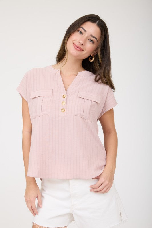 Plus Mauve SS Button Down Blouse